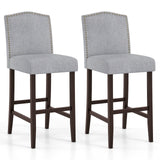 Set of 2 Bar Height Dining Side Barstools with Thick Cushion-Gray