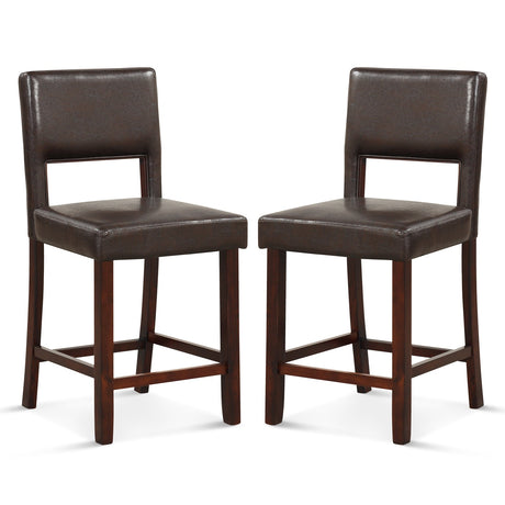 Juego de 2 sillas de bar con respaldo ahuecado y patas de madera de caucho