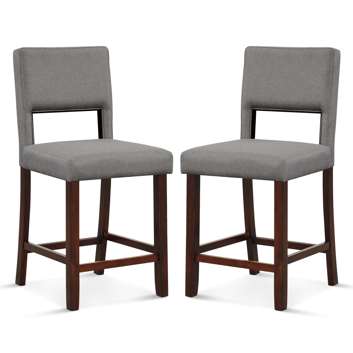 2 Piece Bar Chair Set with Hollowed Back and Rubber Wood Legs