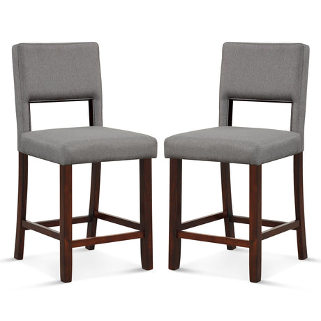 Juego de 2 sillas de bar con respaldo ahuecado y patas de madera de caucho