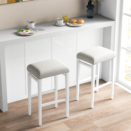 2 taburetes sin respaldo de 24.5/29.5 pulgadas con cojines de asiento acolchados