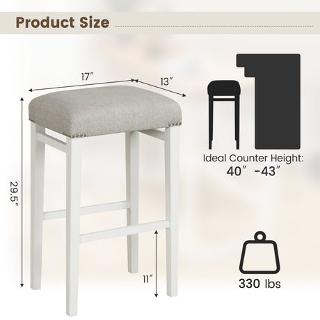 2 taburetes sin respaldo de 24.5/29.5 pulgadas con cojines de asiento acolchados