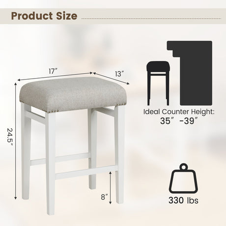 2 taburetes sin respaldo de 24.5/29.5 pulgadas con cojines de asiento acolchados
