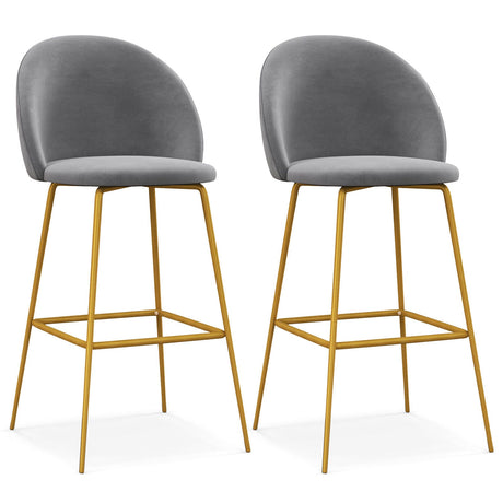 Juego de 2 taburetes de bar de 29 pulgadas con asientos acolchados - Gris