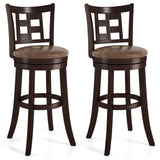Set of 2 Bar Stools Swivel Bar Chairs with Footrest and Lattice Backrest