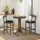 Set of 2 Bar Stools Upholstered with Rubber Wood Legs and Footrests-Oak