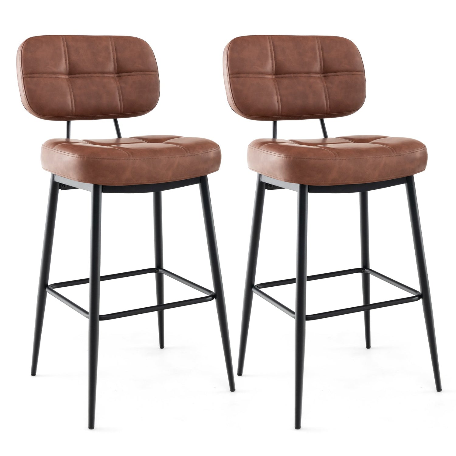 Juego de 2 taburetes de bar con asiento acolchado y reposapiés para isla de cocina - Marrón y negro