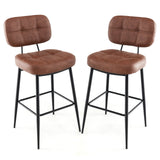 Juego de 2 taburetes de bar con asiento acolchado y reposapiés para isla de cocina - Marrón y negro