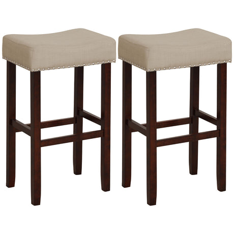 Juego de 2 taburetes de bar tapizados de 29 pulgadas con patas de madera de caucho maciza y reposapiés - Gris
