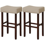 29 Inch Set of 2 Height Upholstered Bar Stool with Solid Rubber Wood Legs and Footrest-Gray