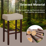 29 Inch Set of 2 Height Upholstered Bar Stool with Solid Rubber Wood Legs and Footrest-Gray