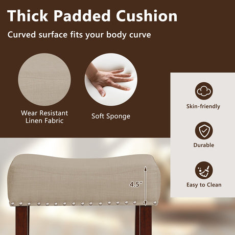 Juego de 2 taburetes de bar tapizados de 29 pulgadas con patas de madera de caucho maciza y reposapiés - Gris