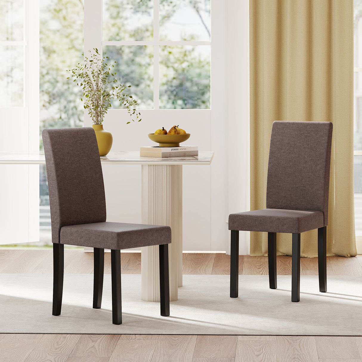 Juego de 2 sillas de comedor Parsons tapizadas en tela, estilo moderno de mediados de siglo