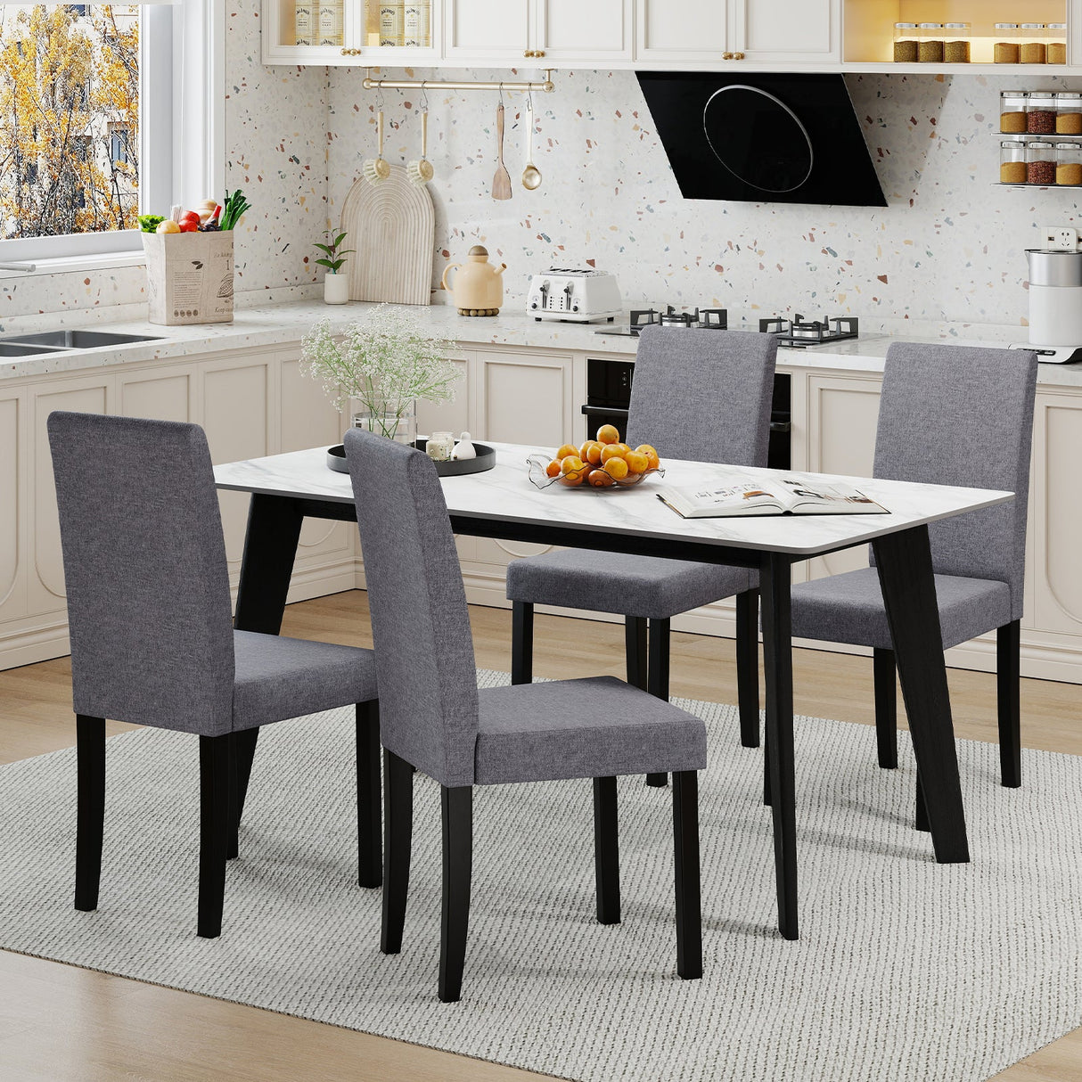 Juego de 2 sillas de comedor Parsons tapizadas en tela, estilo moderno de mediados de siglo