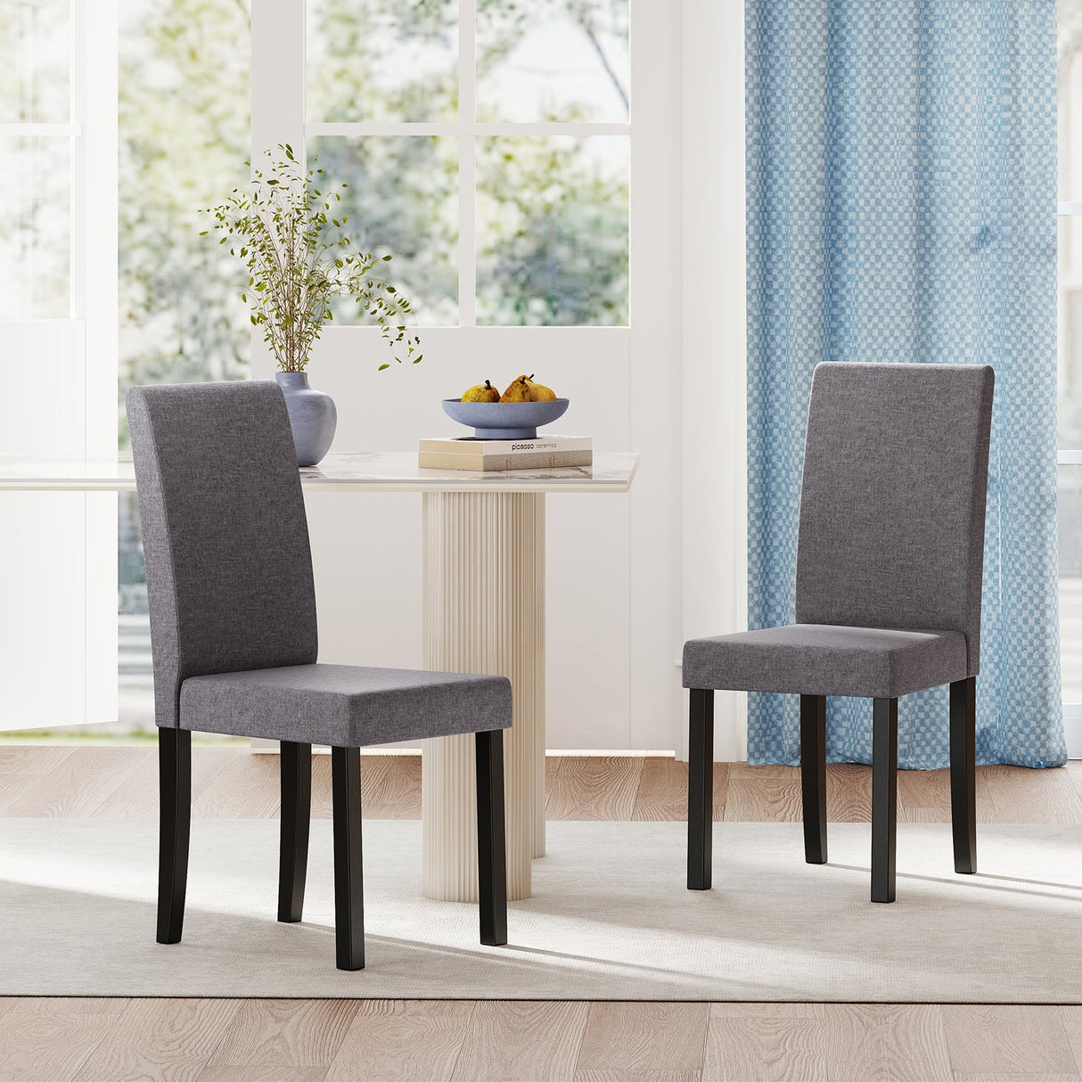 Juego de 2 sillas de comedor Parsons tapizadas en tela, estilo moderno de mediados de siglo
