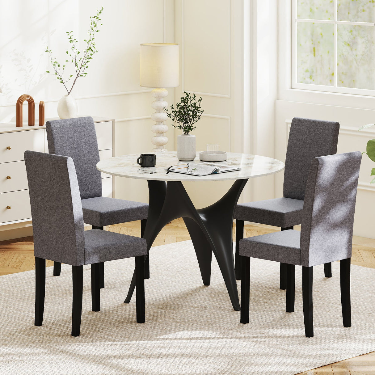Juego de 2 sillas de comedor Parsons tapizadas en tela, estilo moderno de mediados de siglo