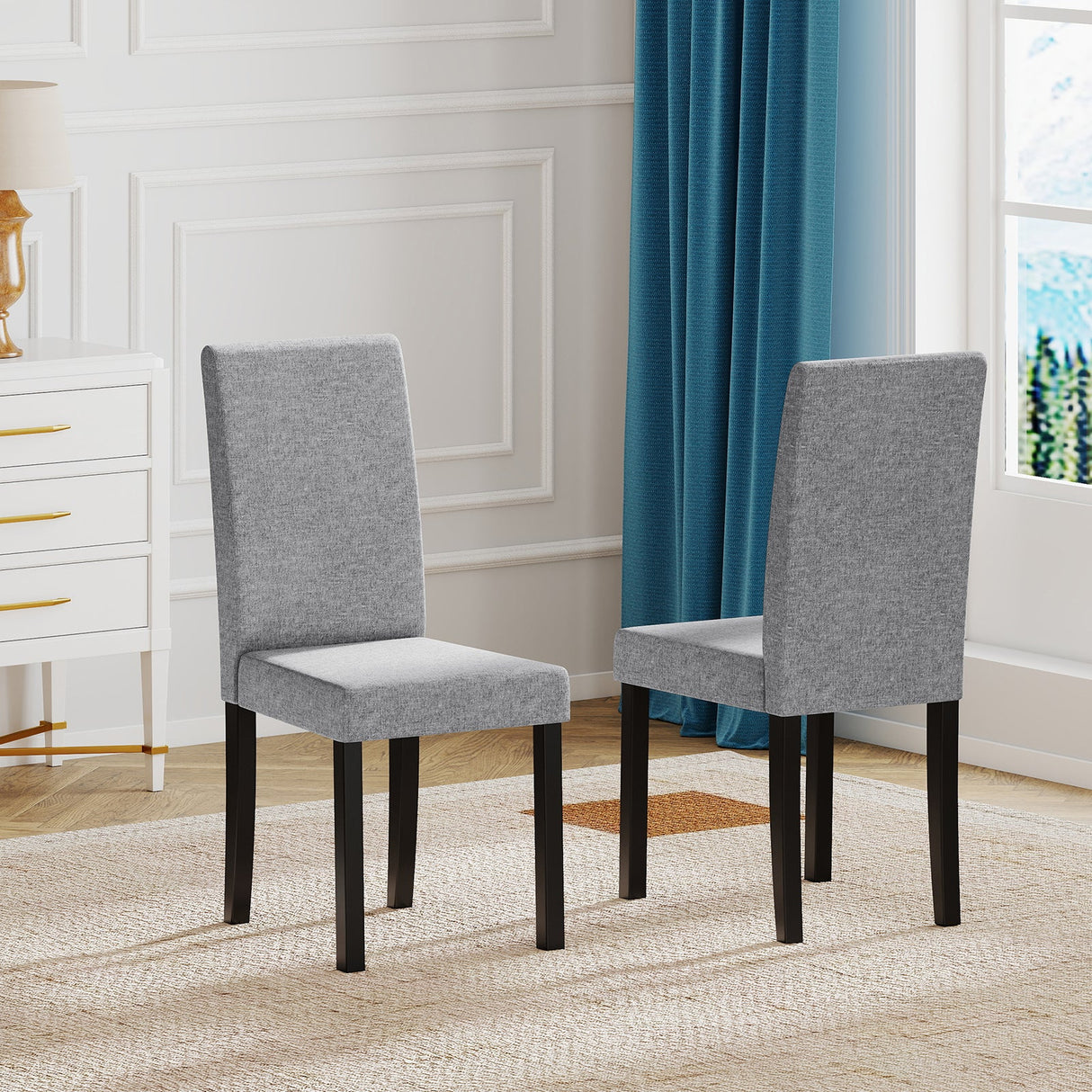 Juego de 2 sillas de comedor Parsons tapizadas en tela, estilo moderno de mediados de siglo