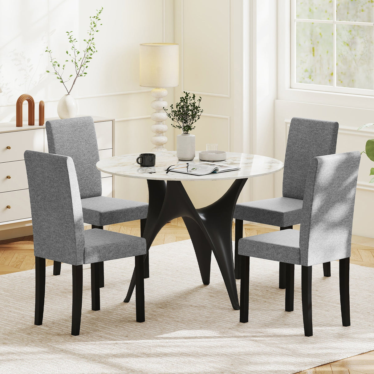 Juego de 2 sillas de comedor Parsons tapizadas en tela, estilo moderno de mediados de siglo