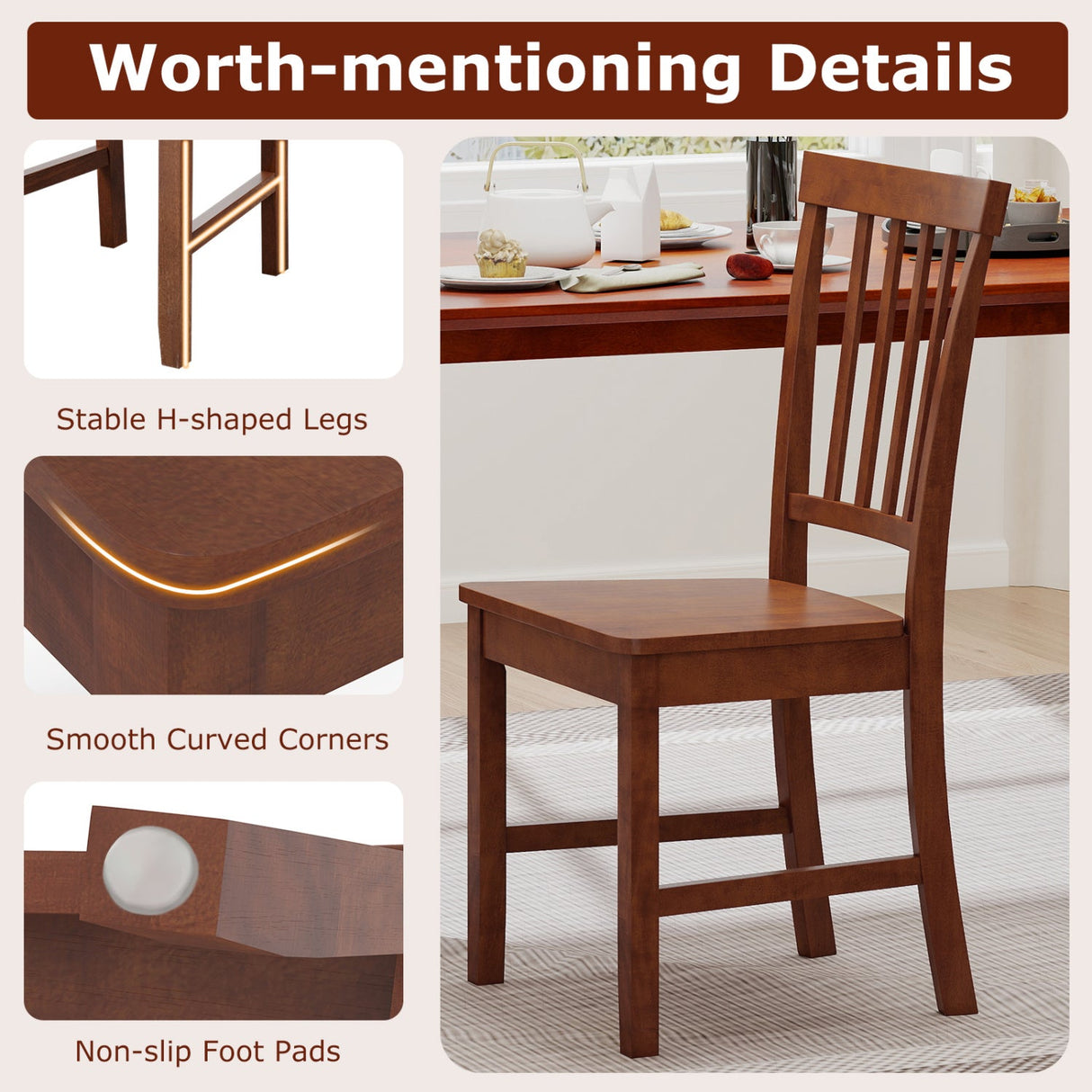Juego de 2 sillas de comedor con patas de madera maciza