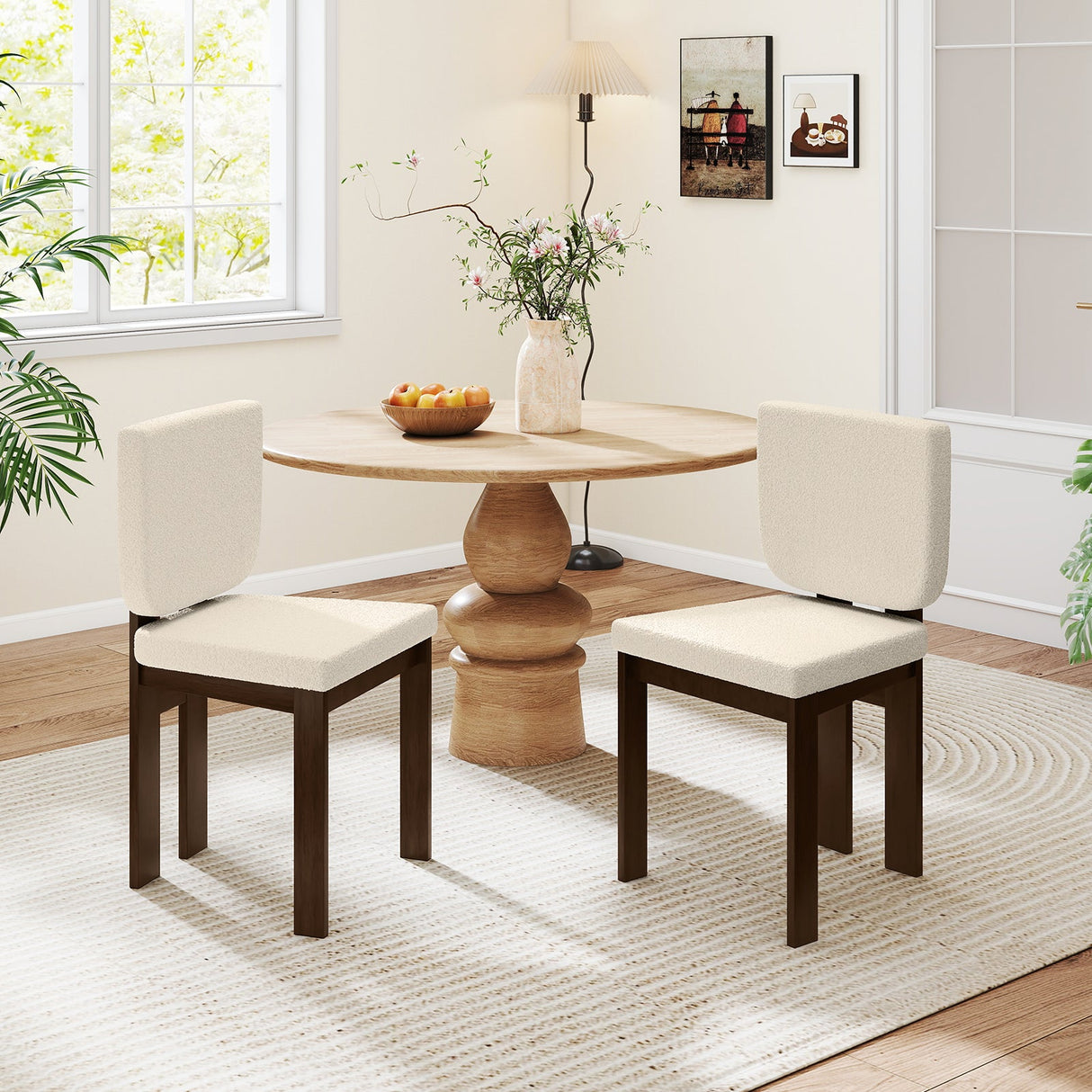 Juego de 2 sillas de comedor de madera con patas de madera de caucho para oficina en casa o sala de estar - Marrón