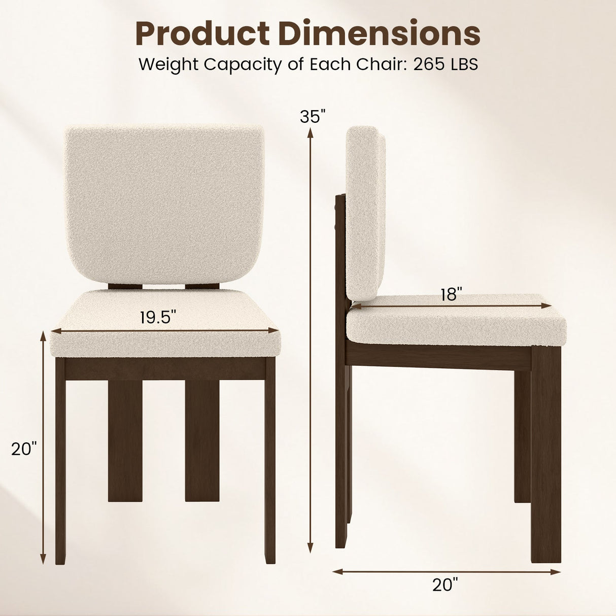 Juego de 2 sillas de comedor de madera con patas de madera de caucho para oficina en casa o sala de estar - Marrón