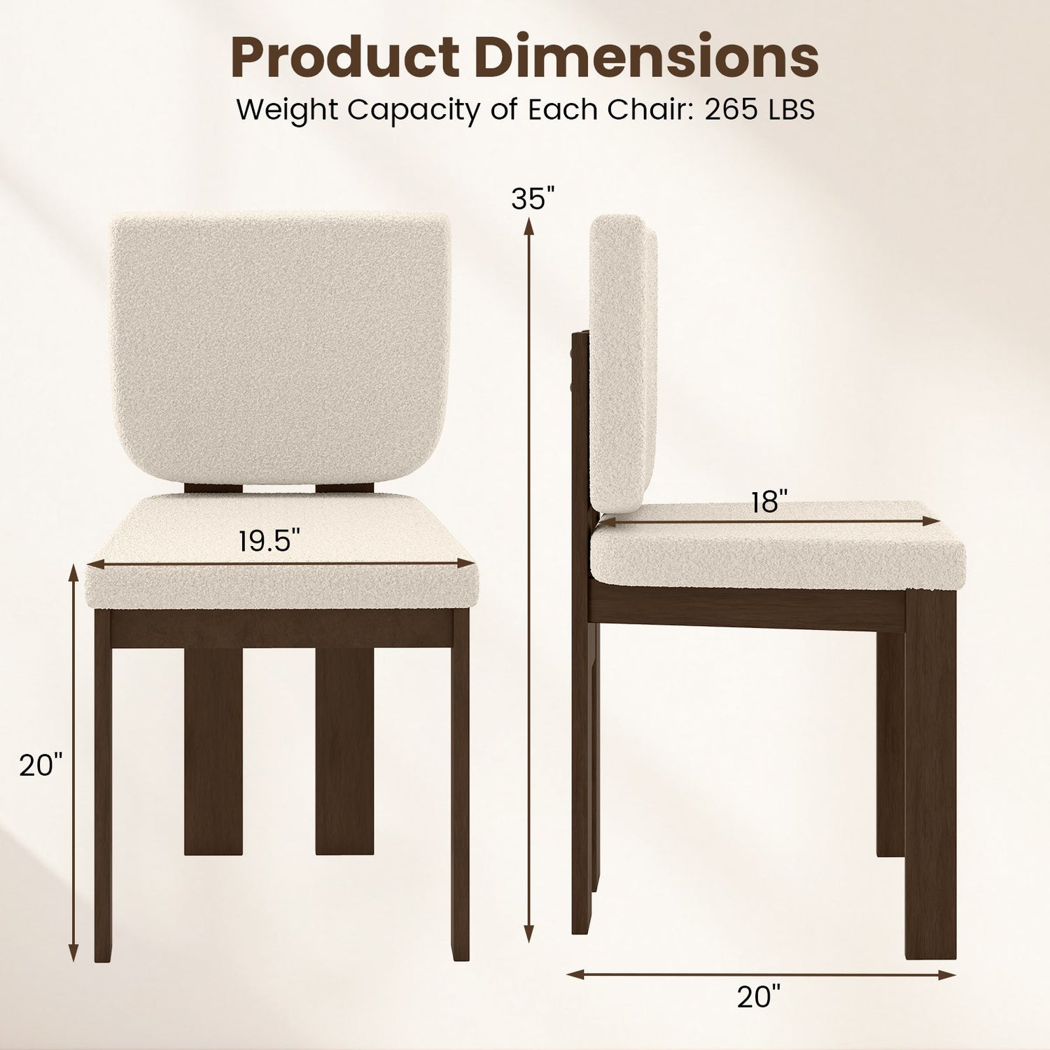 Juego de 2 sillas de comedor de madera con patas de madera de caucho para oficina en casa o sala de estar - Marrón