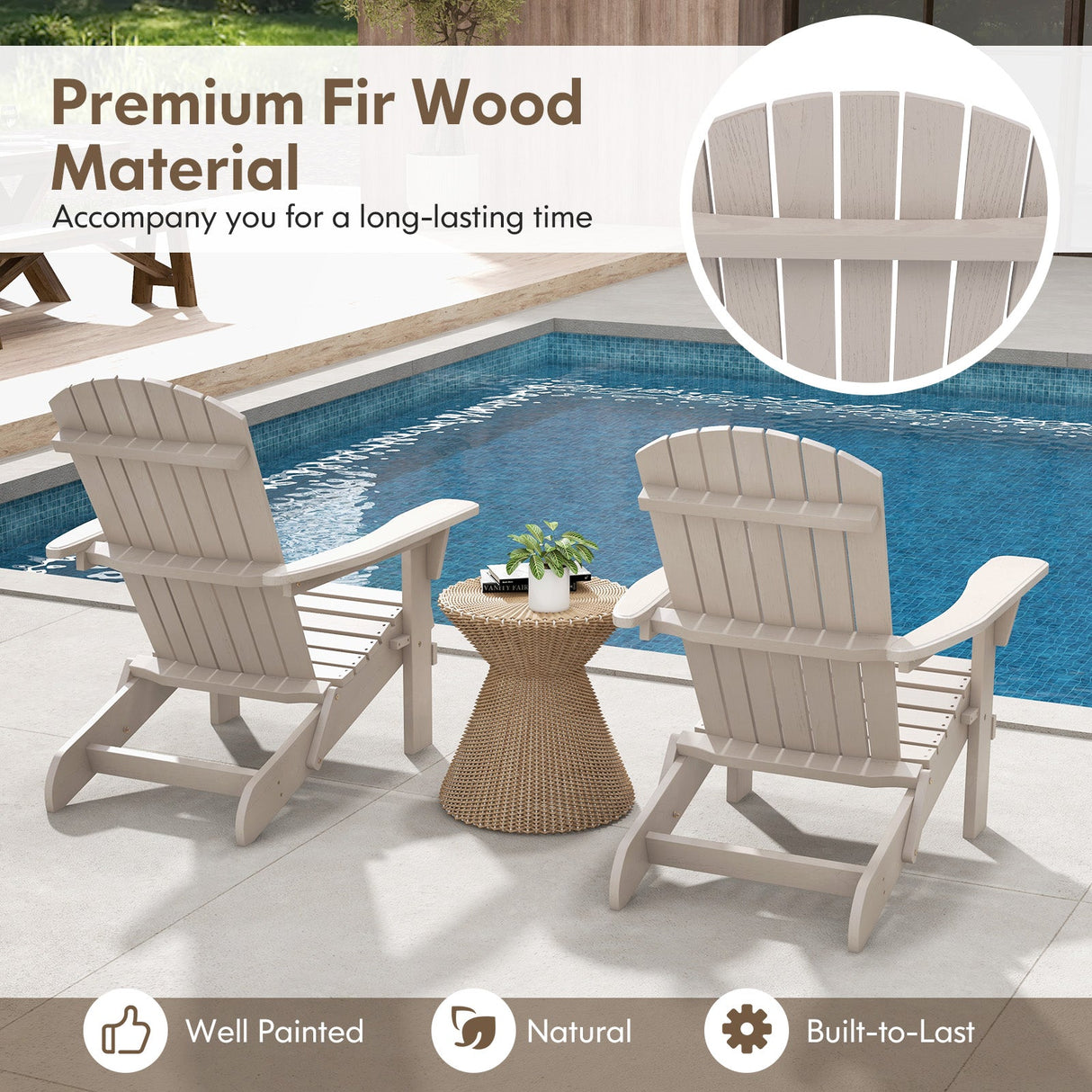 1 silla Adirondack plegable con respaldo alto y reposabrazos anchos