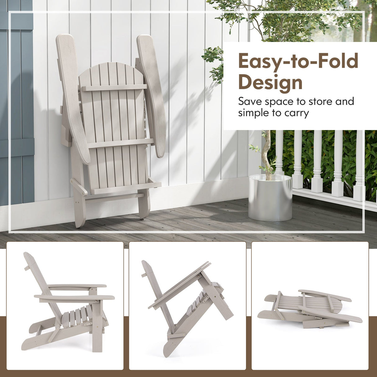 1 silla Adirondack plegable con respaldo alto y reposabrazos anchos