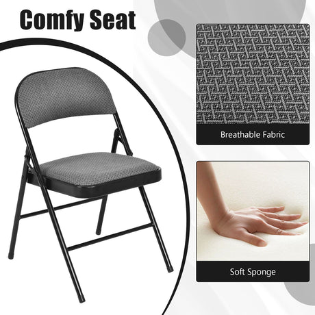 4 Pieces Fabric Upholstered Padded Seat Folding Chairs Seet