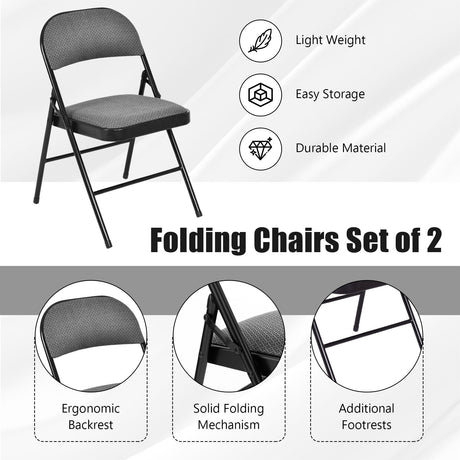 4 Pieces Fabric Upholstered Padded Seat Folding Chairs Seet