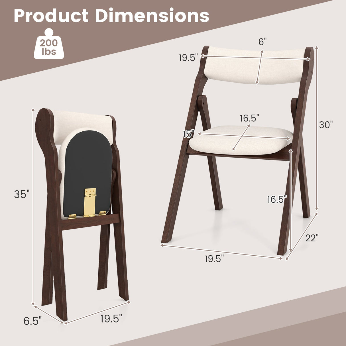 Set of 2 Folding Chairs with Comfy Padded Backrest and Seat-Brown