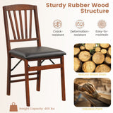 Set of 2 Folding Chairs with Padded Seat and Rubber Wood Frame-Brown