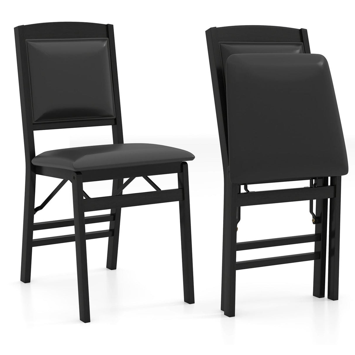Juego de 2 sillas de comedor plegables con asiento acolchado y respaldo alto - Marrón