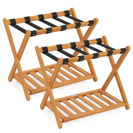 Juego de 2 maleteros plegables con 5 correas de nailon y estante de almacenamiento de listones