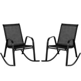 Set of 2 Metal Patio Rocking Chair with Breathable Seat Fabric