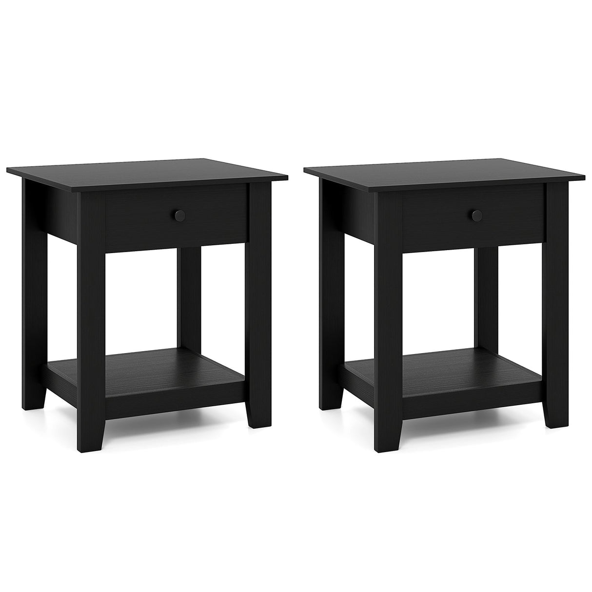 Set of 2 Nightstand with Drawer 3-Tier Modern Bedside Table with Open Shelf and Storage