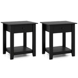 Set of 2 Nightstand with Drawer 3-Tier Modern Bedside Table with Open Shelf and Storage