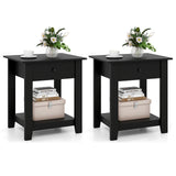 Set of 2 Nightstand with Drawer 3-Tier Modern Bedside Table with Open Shelf and Storage