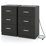 Set of 2 Nightstand with Charging Station End Table with 3 Storage Drawers Bedside Table for Bedroom