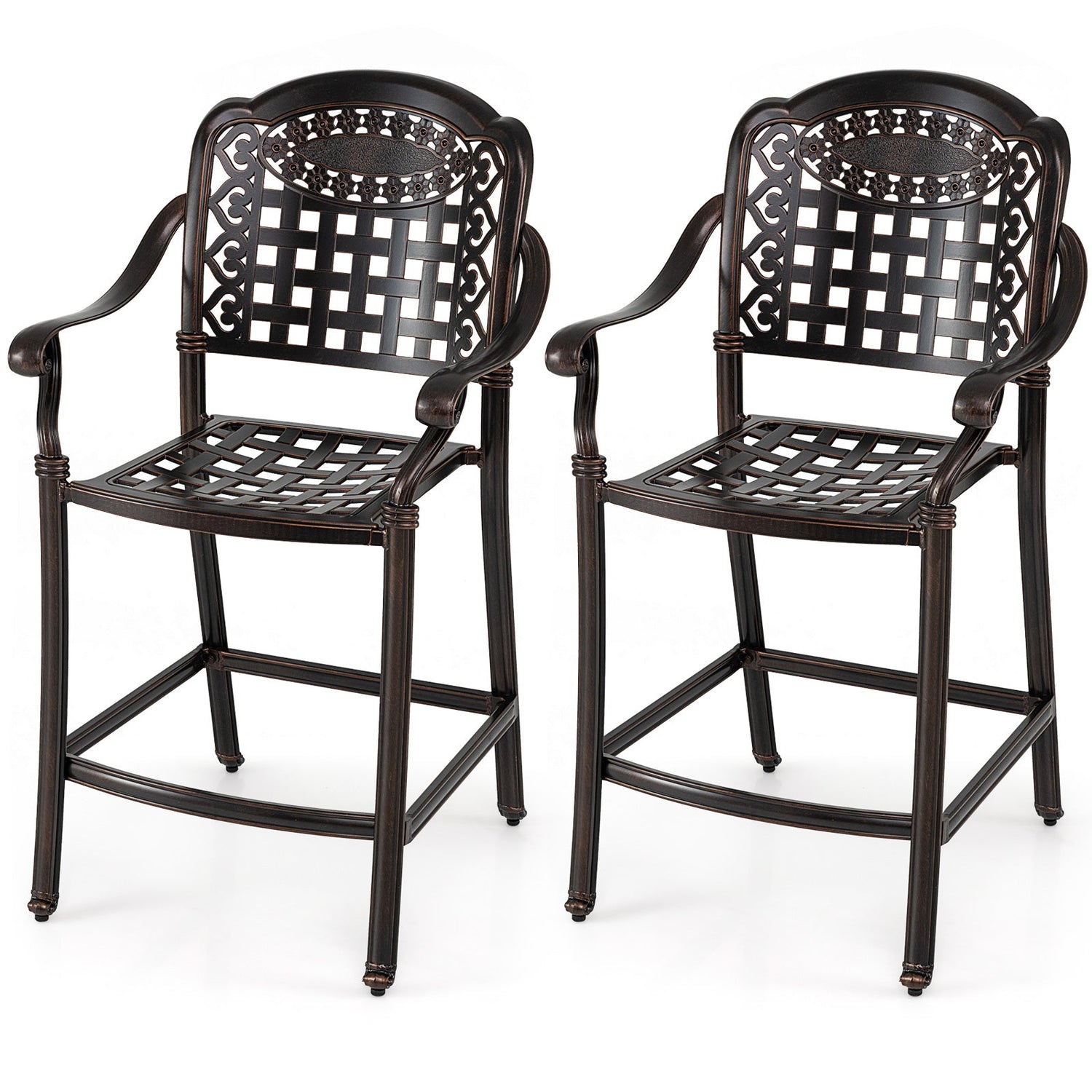Juego de 2 Taburetes de Bar para Exterior de Aluminio Fundido de 25.5 Pulgadas de Altura de Mostrador - Cobre