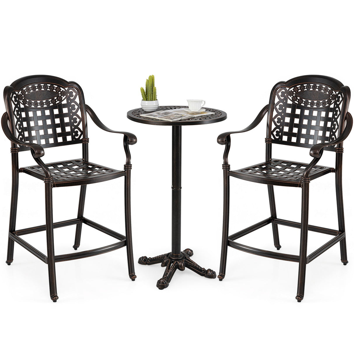 Juego de 2 Taburetes de Bar para Exterior de Aluminio Fundido de 25.5 Pulgadas de Altura de Mostrador - Cobre