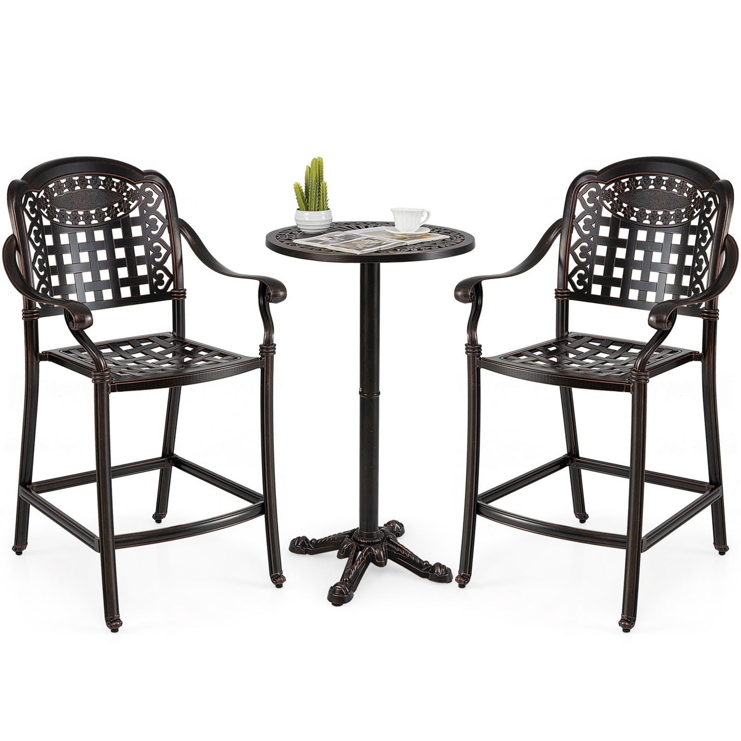 Juego de 2 Taburetes de Bar para Exterior de Aluminio Fundido de 25.5 Pulgadas de Altura de Mostrador - Cobre