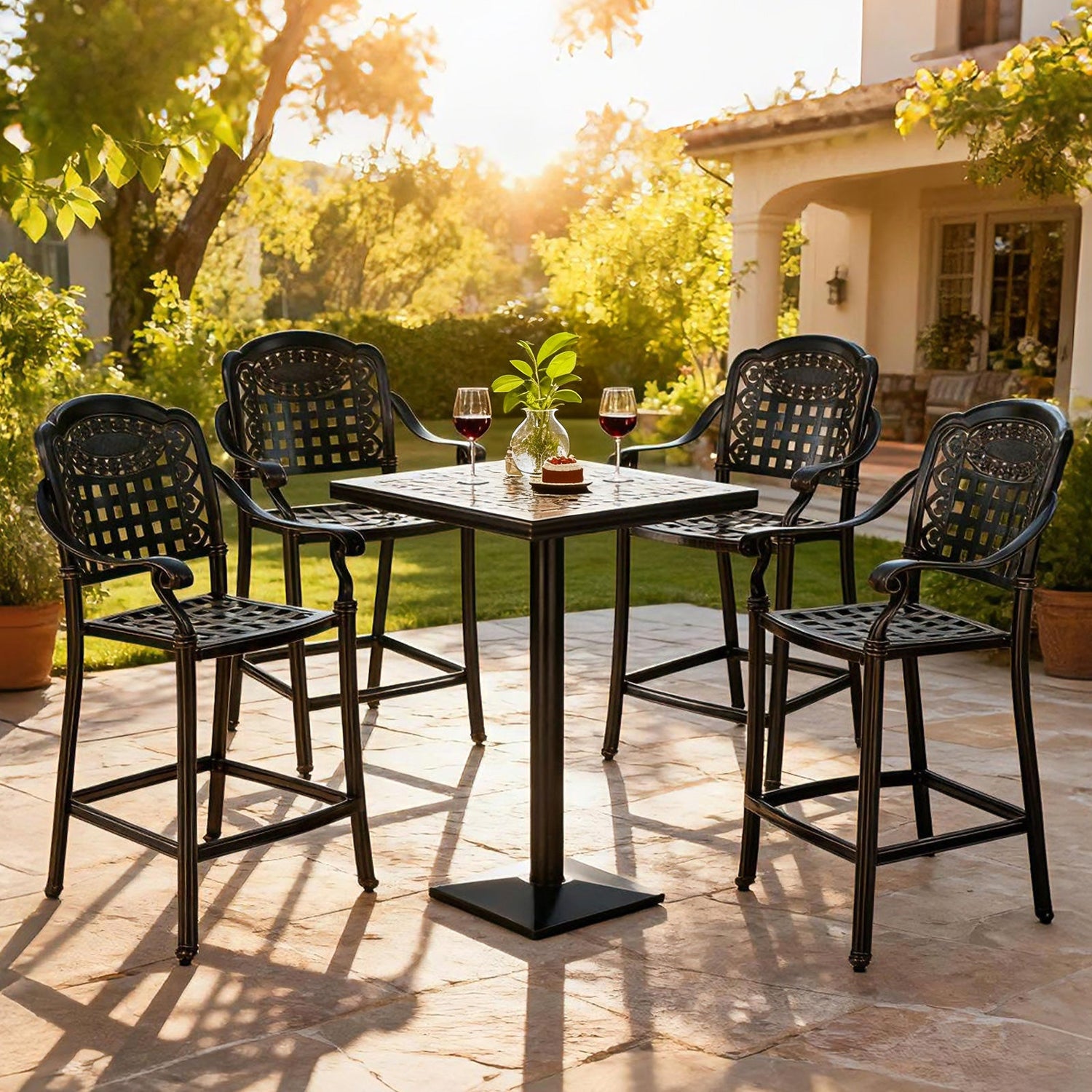 Juego de 2 Taburetes de Bar para Exterior de Aluminio Fundido de 25.5 Pulgadas de Altura de Mostrador - Cobre