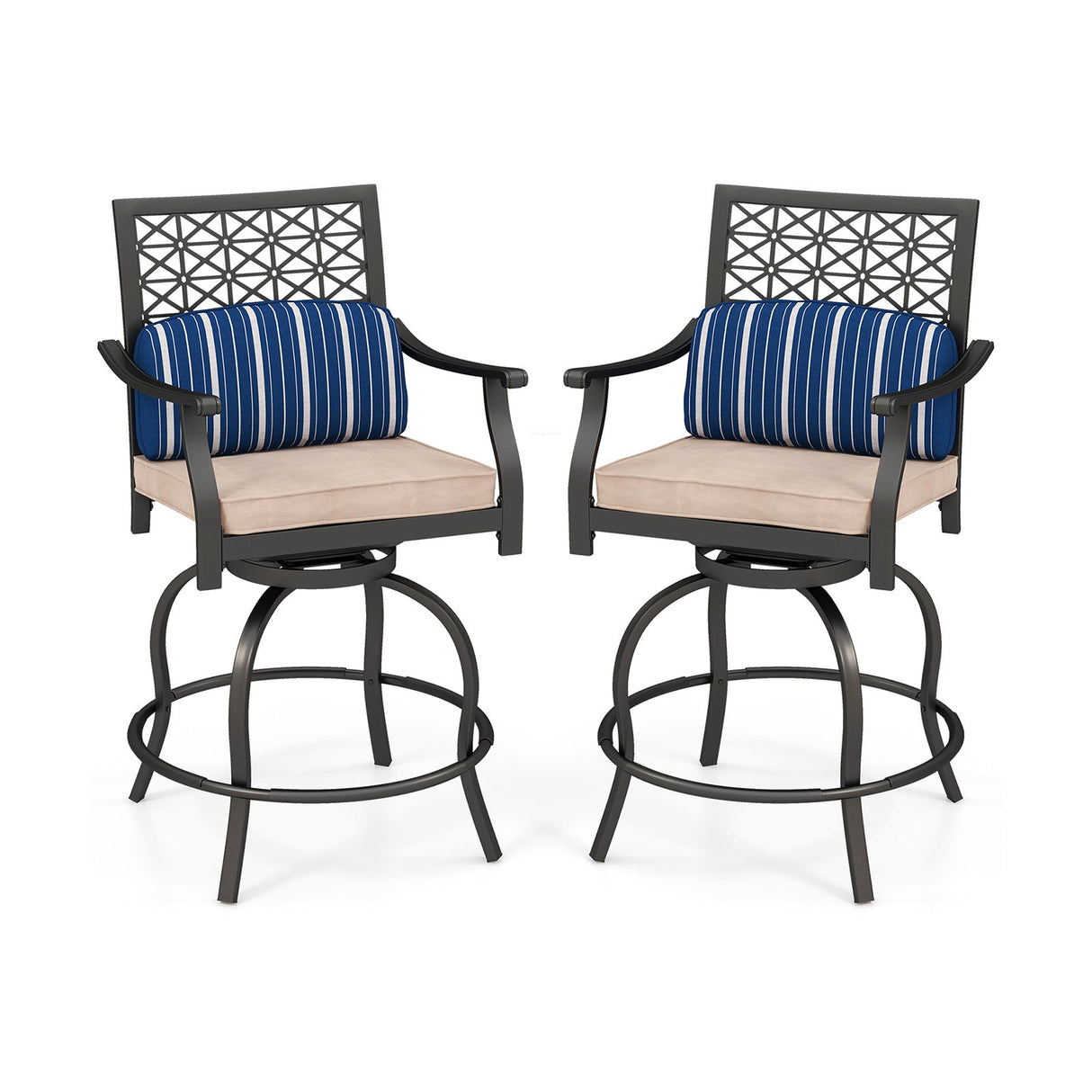 Set of 2 Outdoor Bar Height Chair with Soft Cushions