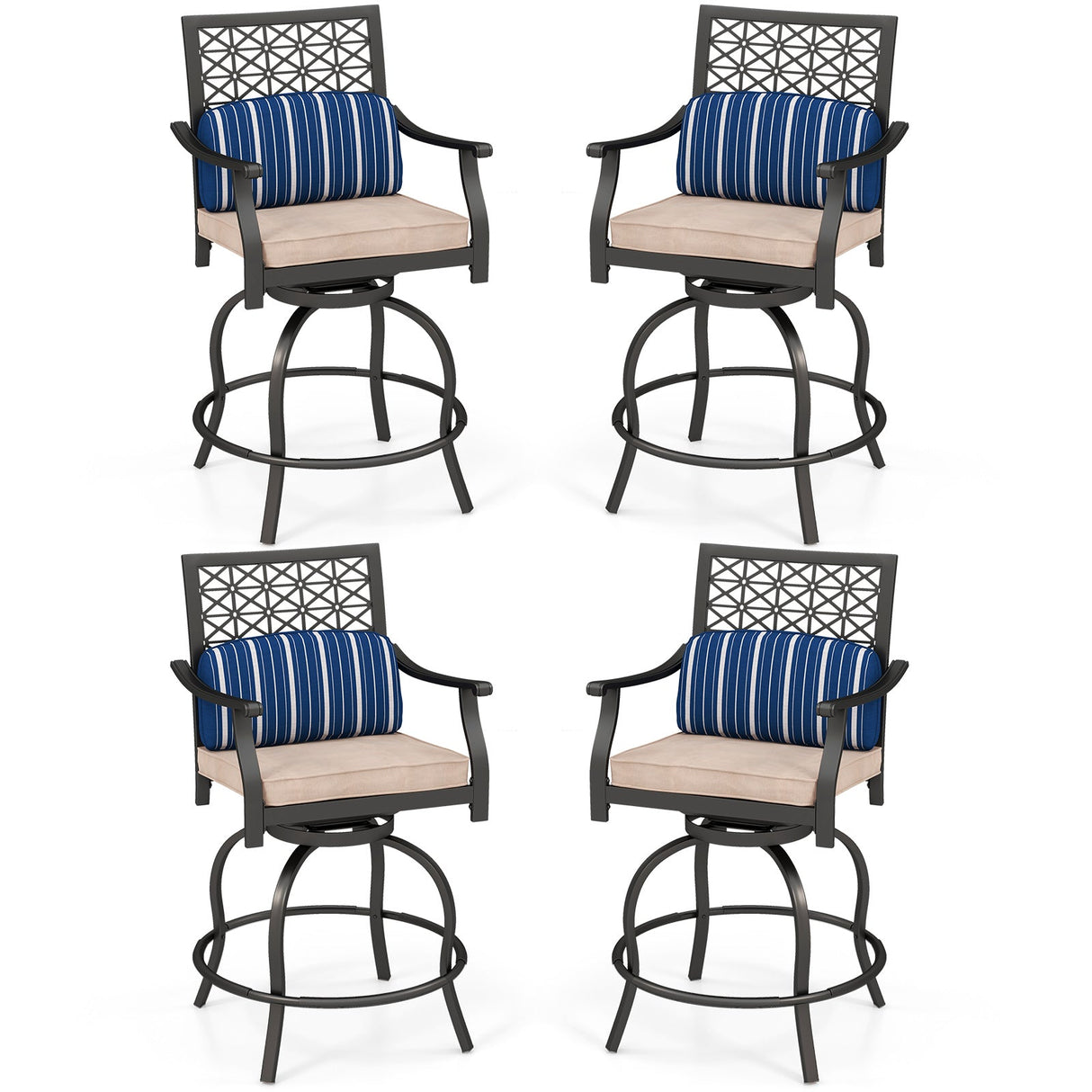 Set of 2 Outdoor Bar Height Chair with Soft Cushions
