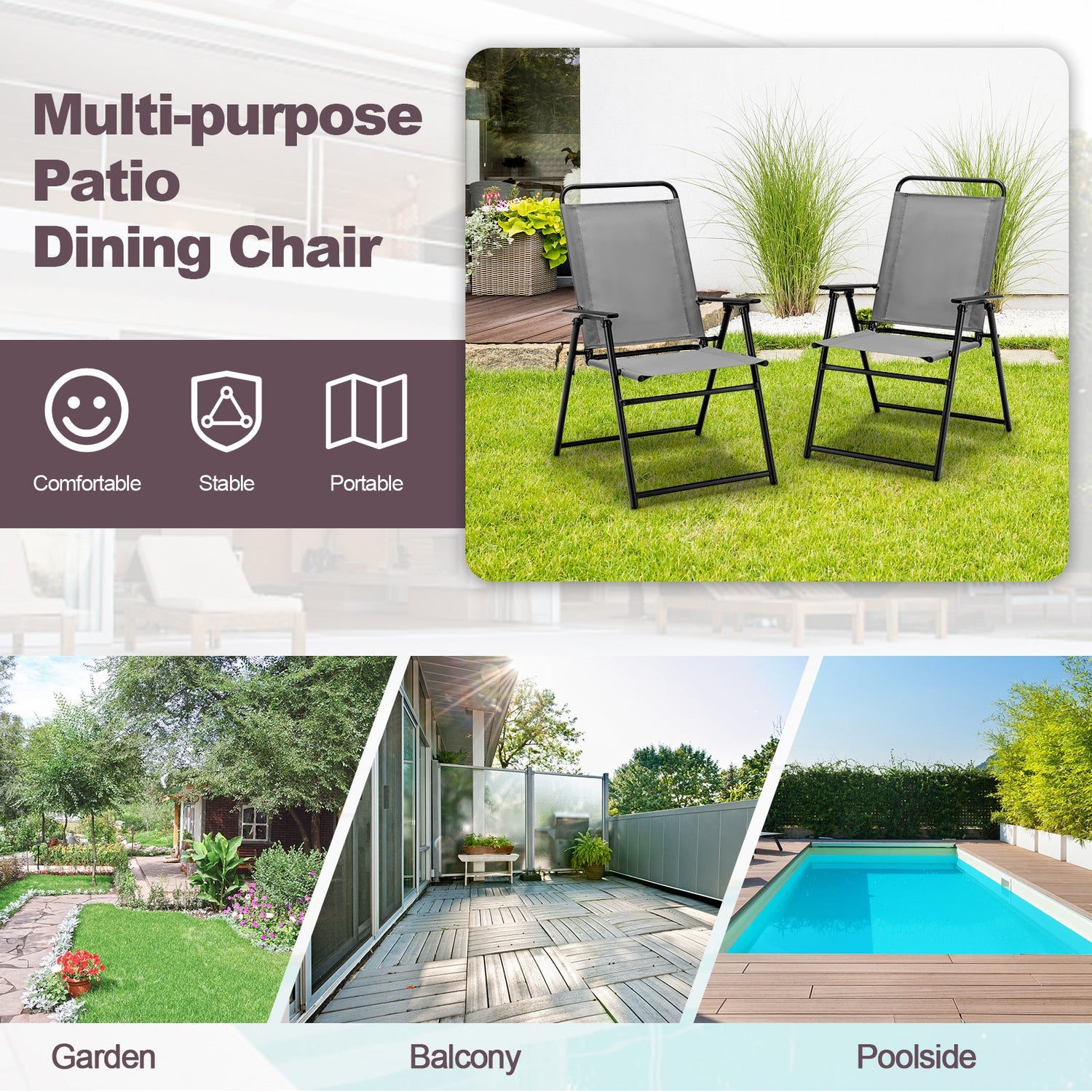 Sillones plegables de exterior con reposabrazos y respaldo