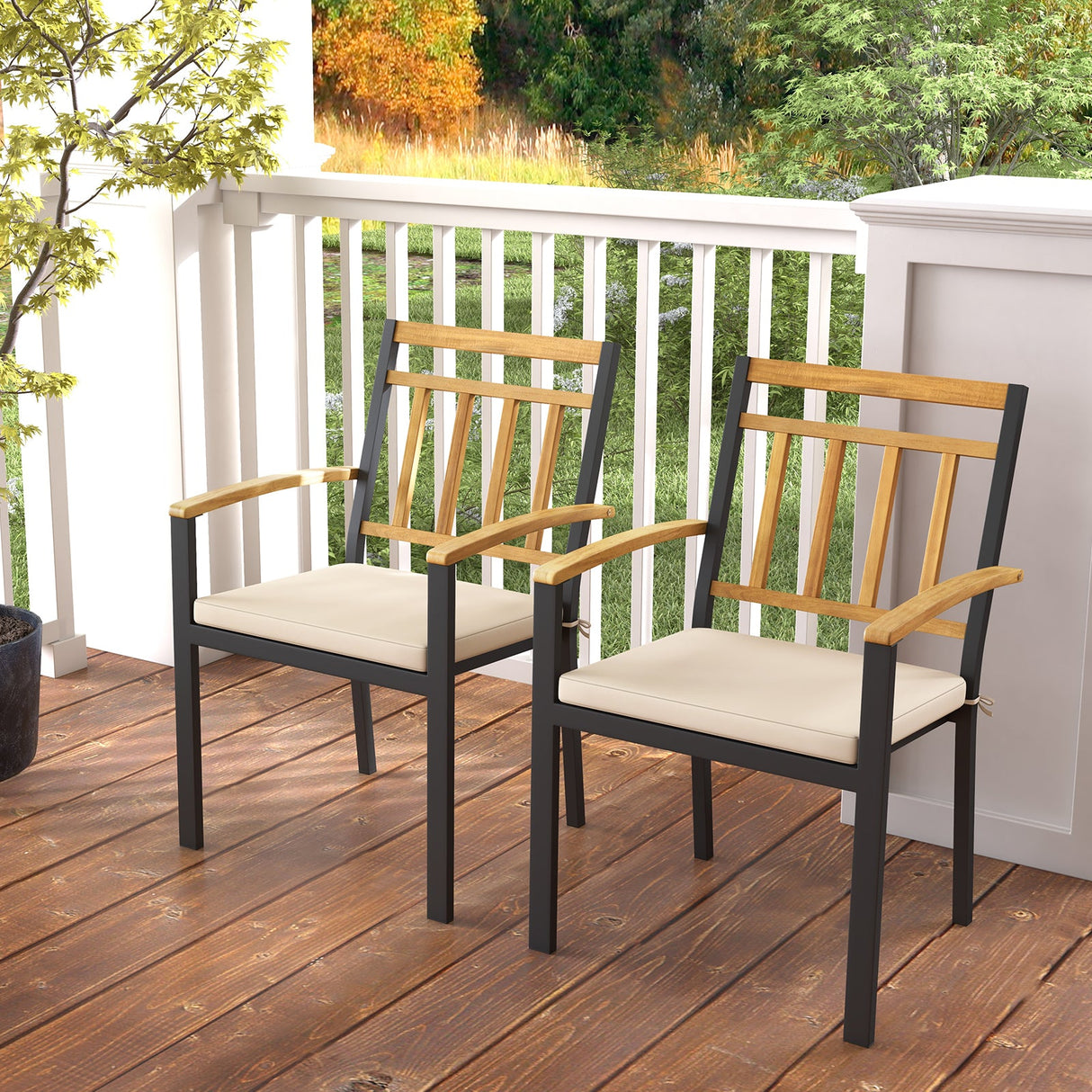 Juego de 2 sillas de comedor para patio con cojines acolchados extraíbles