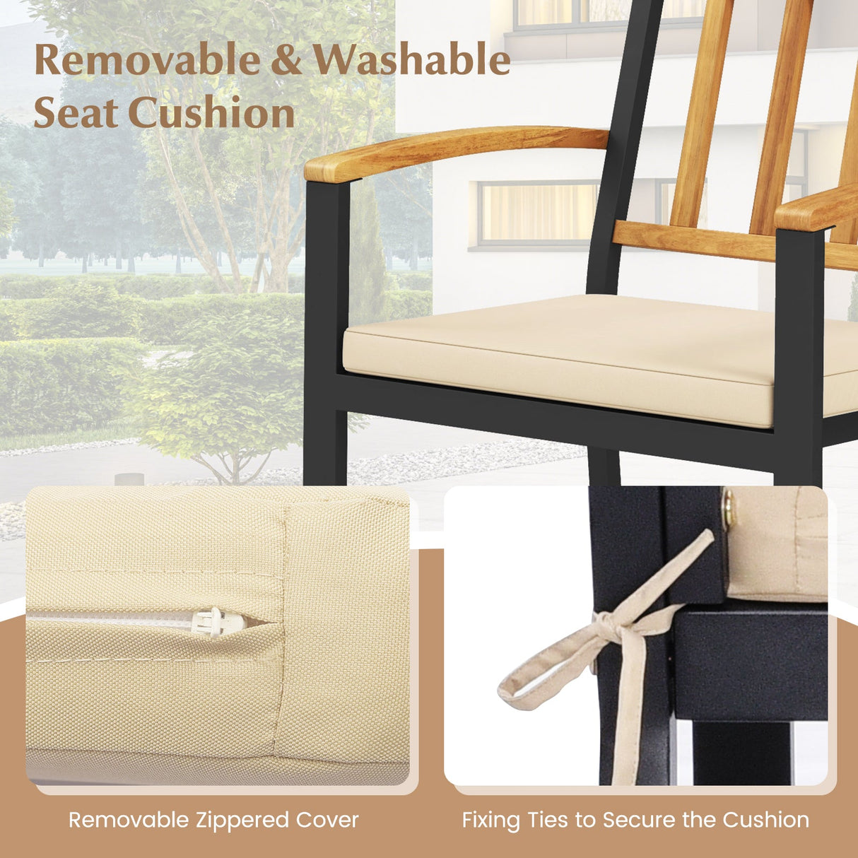 Juego de 2 sillas de comedor para patio con cojines acolchados extraíbles