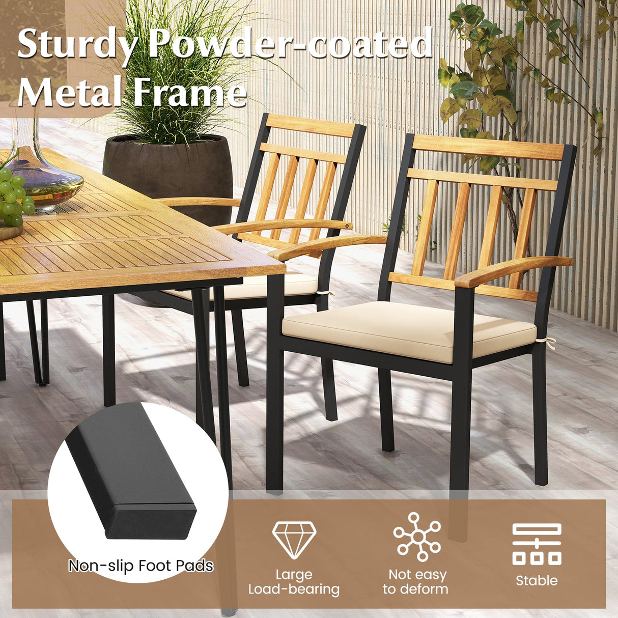 Juego de 2 sillas de comedor para patio con cojines acolchados extraíbles