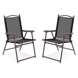 Set of 2 Patio Folding Sling Back Camping Deck Chairs